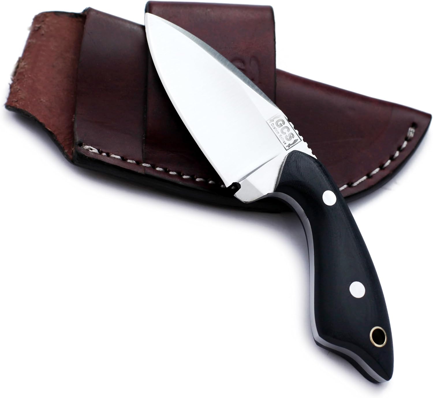 GCS Handmade Skinning and Tactical Knife with Full Tang Black Micarta Handle, Leather Sheath, Right Hand Cross Draw & Right Hand Vertical Carry- GCS 913 Black