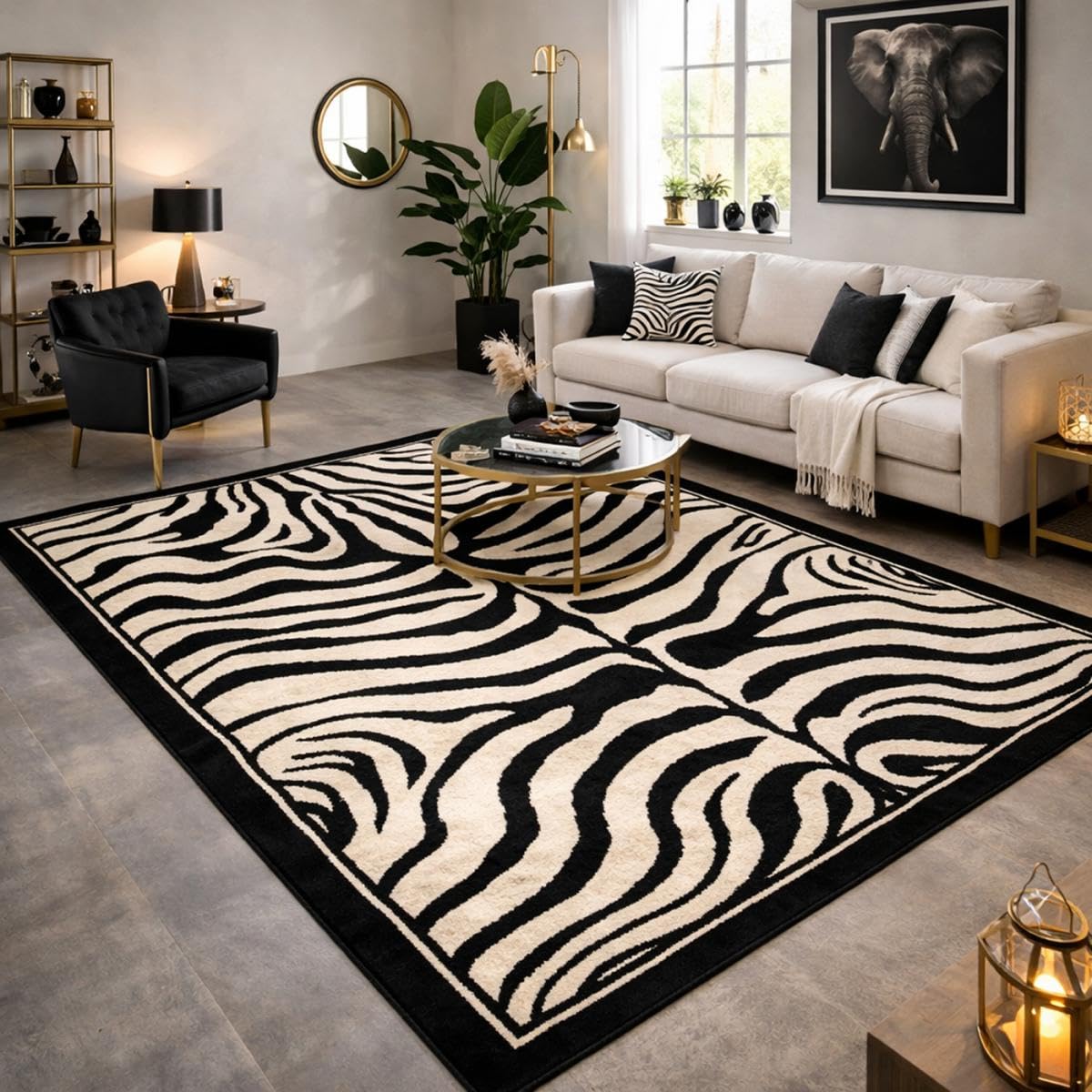 Unamourdetapis - Tappeto da salotto Zèbre, moderno, design nero, Polipropilene, nero, 240 x 330 cm