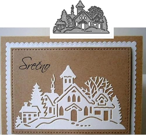 Miniatura 5 de Troqueles de metal con marco de castillo, plantillas de marco de Navidad de castillo de casa, tarjetas de manualidades, troqueles de corte para