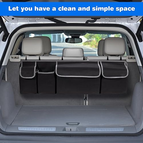 Miniatura 7 de Organizador y almacenamiento para maletero de automóvil, organizadores de respaldo de asiento, bolsa de almacenamiento plegable con 4 bolsillos,