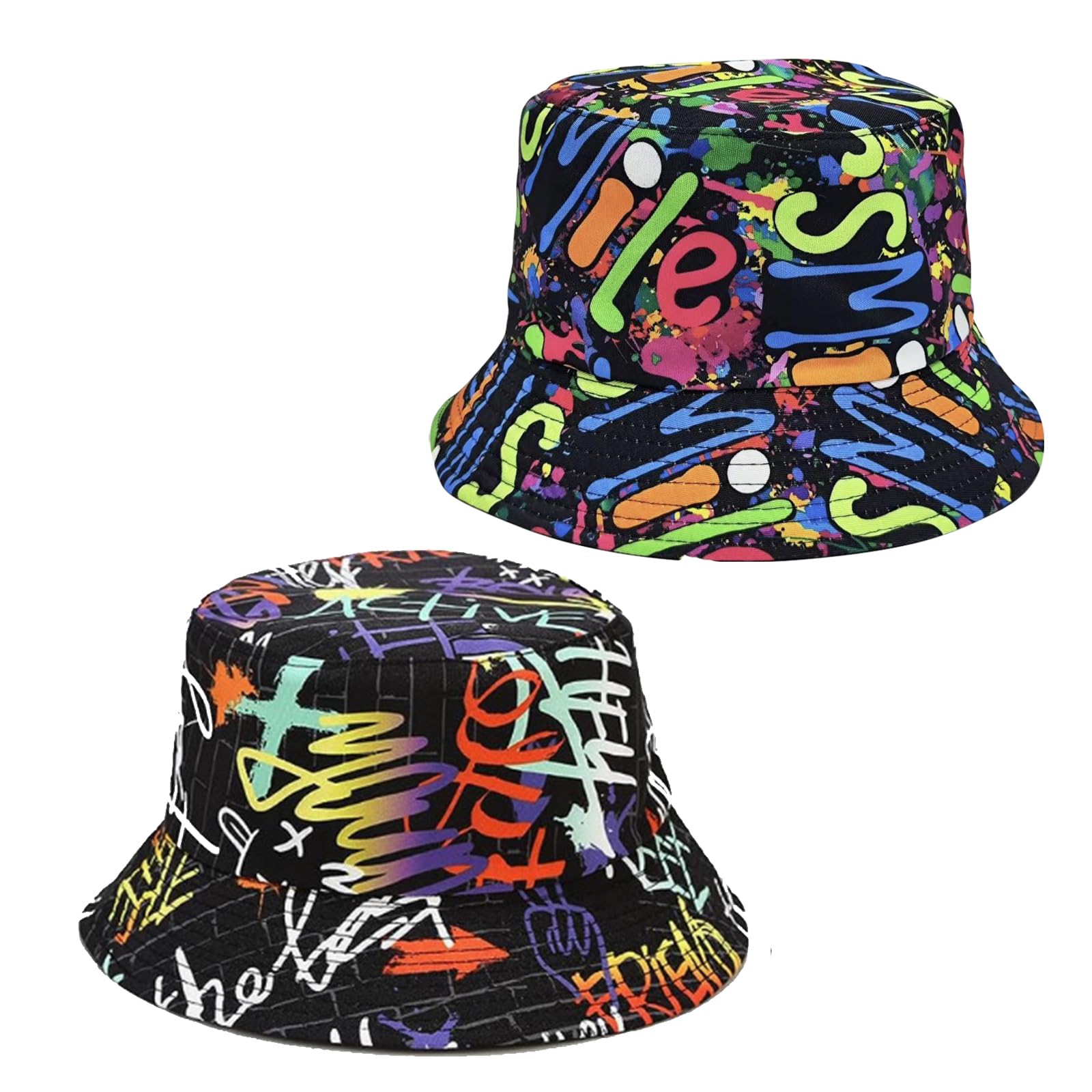 SKHAOVS 2 Pcs Sombrero de Pescador, Sombrero para el Sol, Sombrero Tipo Bucket, Gorro Pescador Reversibles Sombreros de Pescador con Estampado de Letras, Bucket Hat Fisherman Sombrero
