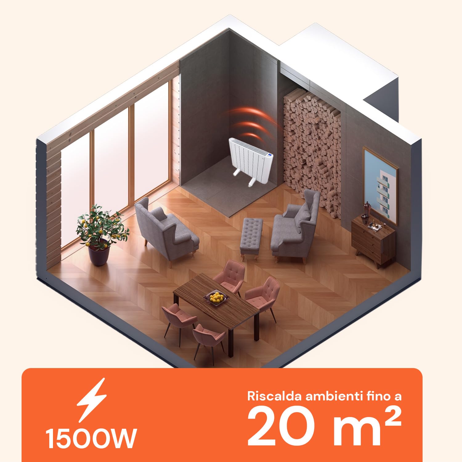 Radiatore Elettrico 1500W per Comfort Domestico e in Ufficio - Alluminio Durevole, Portatile & Montabile a Muro, Sicurezza e Controllo Intuitivo