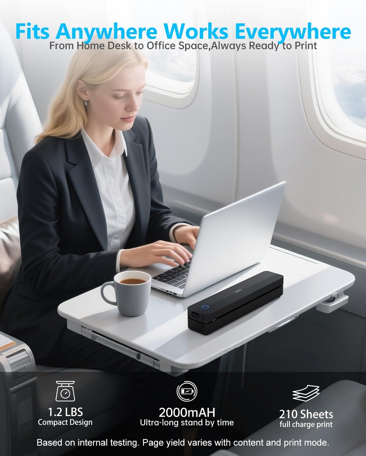 PRT Inkless Portable Printer, Wireless Thermal Printer for Travel Support 8.5"x11" US Letter & A4 B5, MT610 Small Bluetooth Mobile Printers with iOS Android Laptop for Home Car Office School, Black