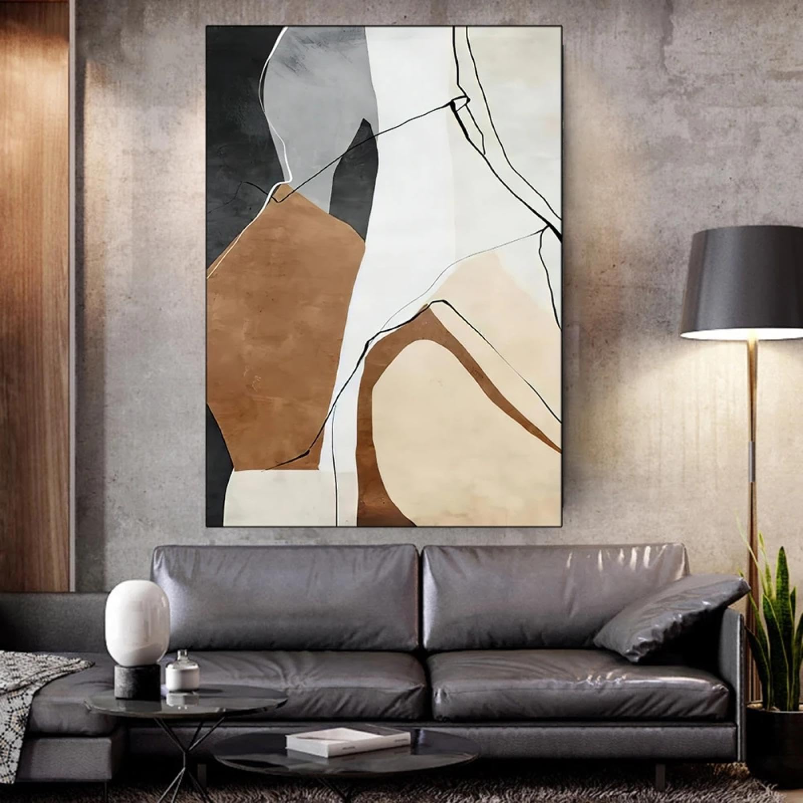 Impression sur toile abstraite beige œuvre murale marron style bohème moderne chic