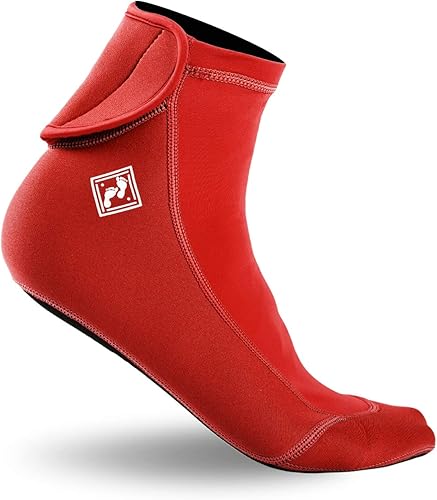 Watersports Socks Two Bare Feet Comfort Flex Water Socks - 3mm Neoprene & Lycra For Surfing, Swimming, Beach - Non-Slip, Adjustable (Blue/Black/Red) Surfing Socks