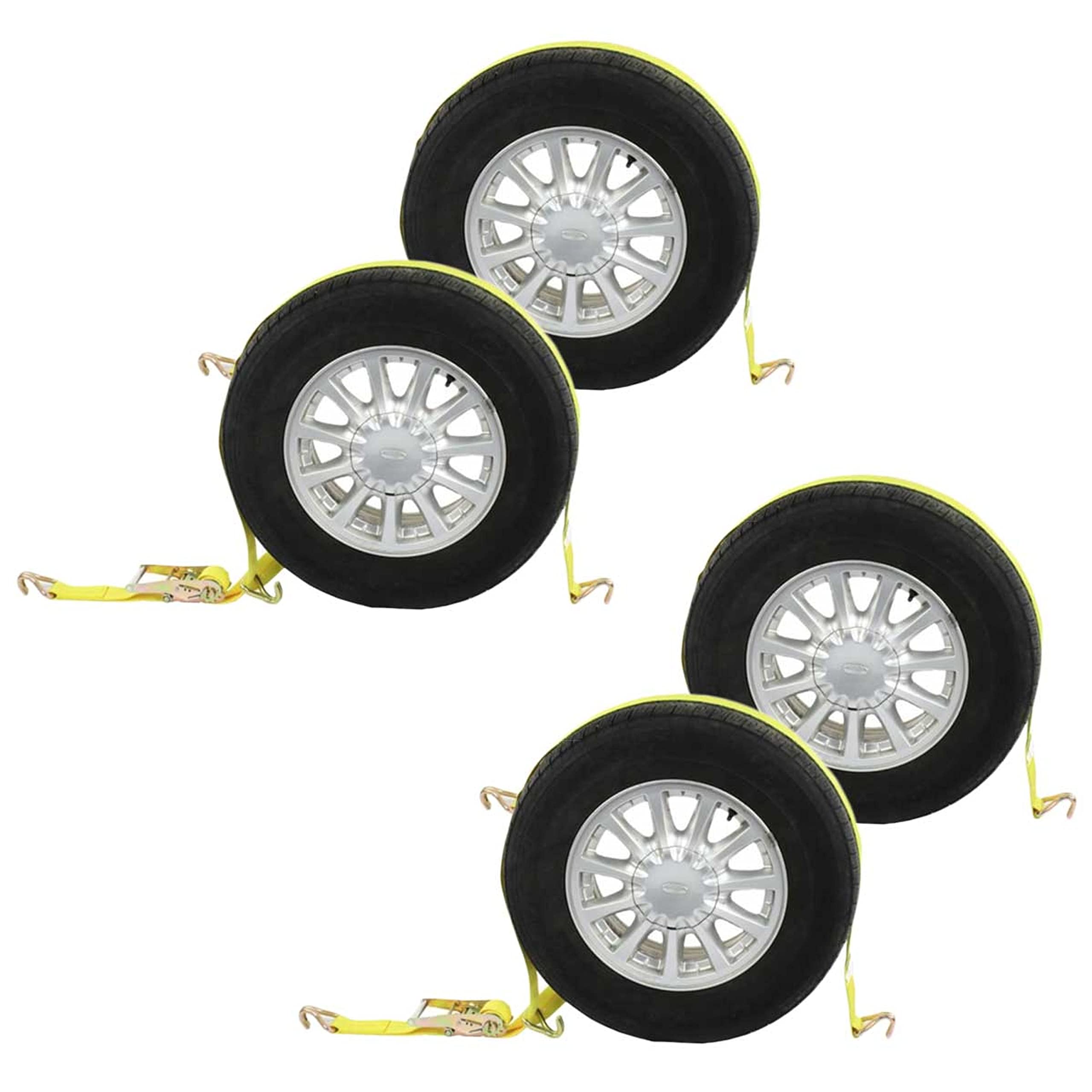 US Cargo Control Race Car Tie Down Strap with Wire Hooks and Ratchet, 2-Inch Wide Polyester Webbing, Great for Hauling Low-Profile Vehicles, 3,333 Pound, 2 Pack Working Load Limit, 4 Pack