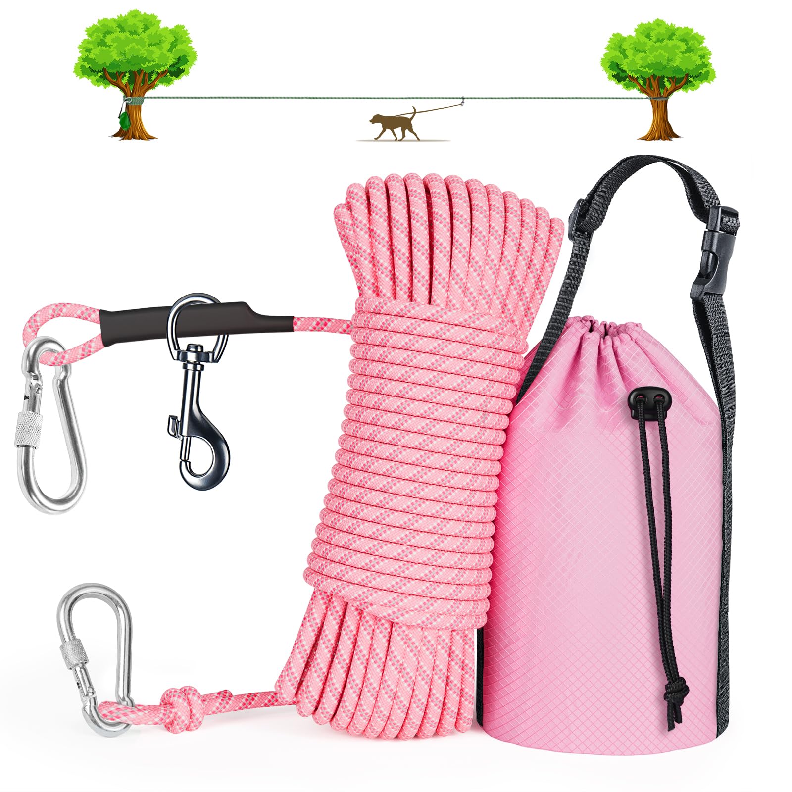 Tresbro Camping Leash, 50ft-100ft Dog Trolley System for Dogs up to 300lbs, Portable Dog Runner Lead for Yard and Park, Outside, Reflective Tie Out