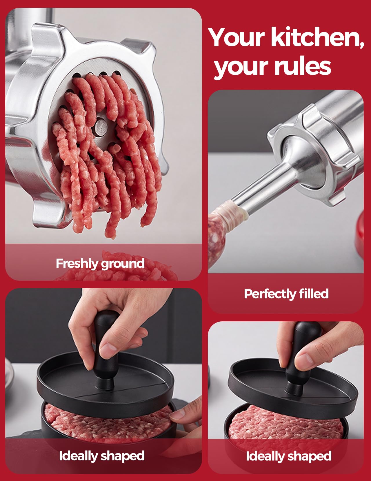 Nasadka do Mielenia Mięsa do KitchenAid Robota Kuchennego | Nasadka do Mielenia Mięsa ze Stali Nierdzewnej Zawiera Nadziewarkę do Kiełbas, Szczotkę do Czyszczenia