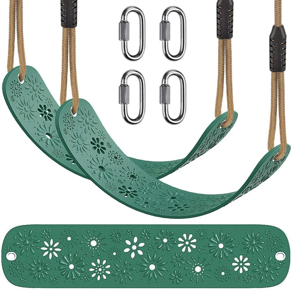BeneLabel 2er Schaukel Kinder, Indoor Outdoor Babyschaukel Weichen Gummi Schaukelsitz Spielplatz Gartenschaukel Schaukelbrett mit 130-200cm Seil für Teens, Grün Blume/272kg