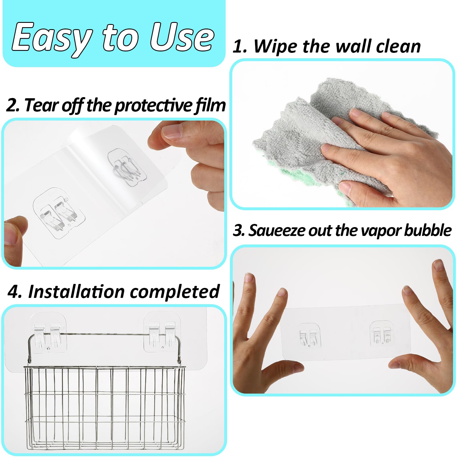 UFURMATE Lot De 8 Crochets Autocollants Transparents Pour Panier De Douche Sans Perçage Pour Panier Métallique Plat Et Rond (7 X 20 Cm