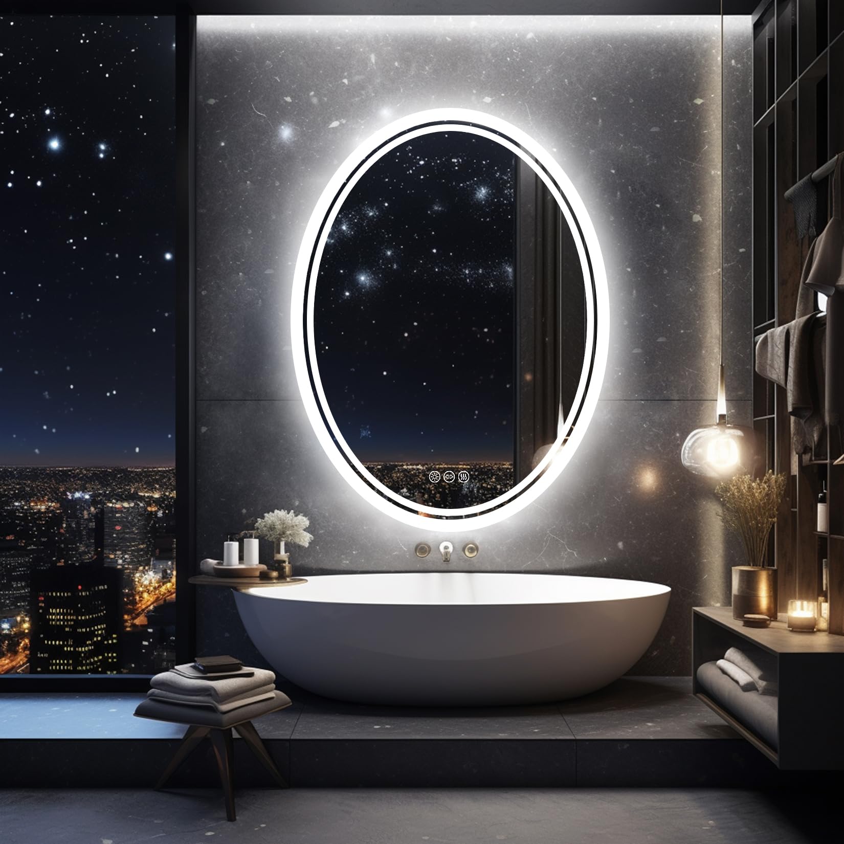 Wisfor LED Lightd Bathroom Mirror, 50 x 70 CM Oval Illuminated Wall Vanity Mirror with Anti-Fog 3 Lighting Modes Memory Function Touch Button Backlit Makeup Mirror, IP65 Rated