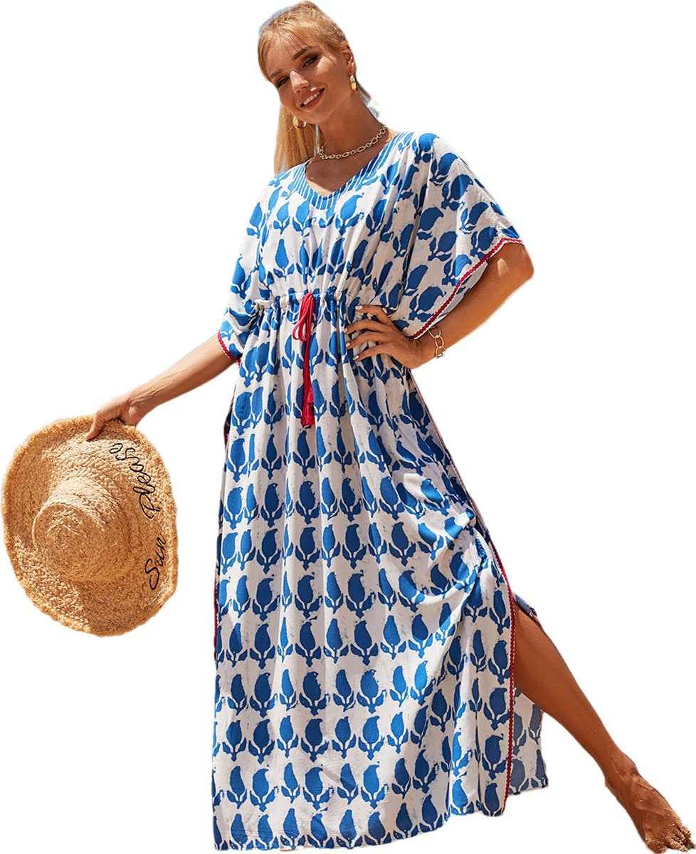 RanRuiKaftan Dresses for Women – Wave Neck Floral Plus Size Caftans Muumuu Dresses