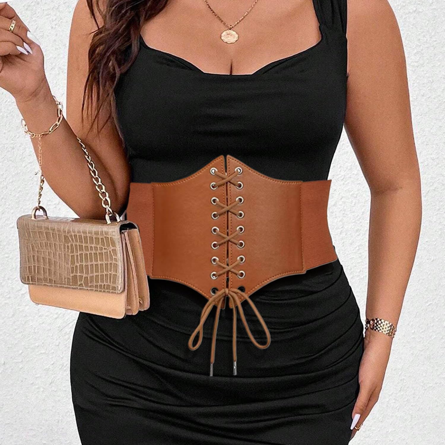 Renaissance Corset Belts Big Size Brown Cinch Elastic Waist Belt for Women - Image 4