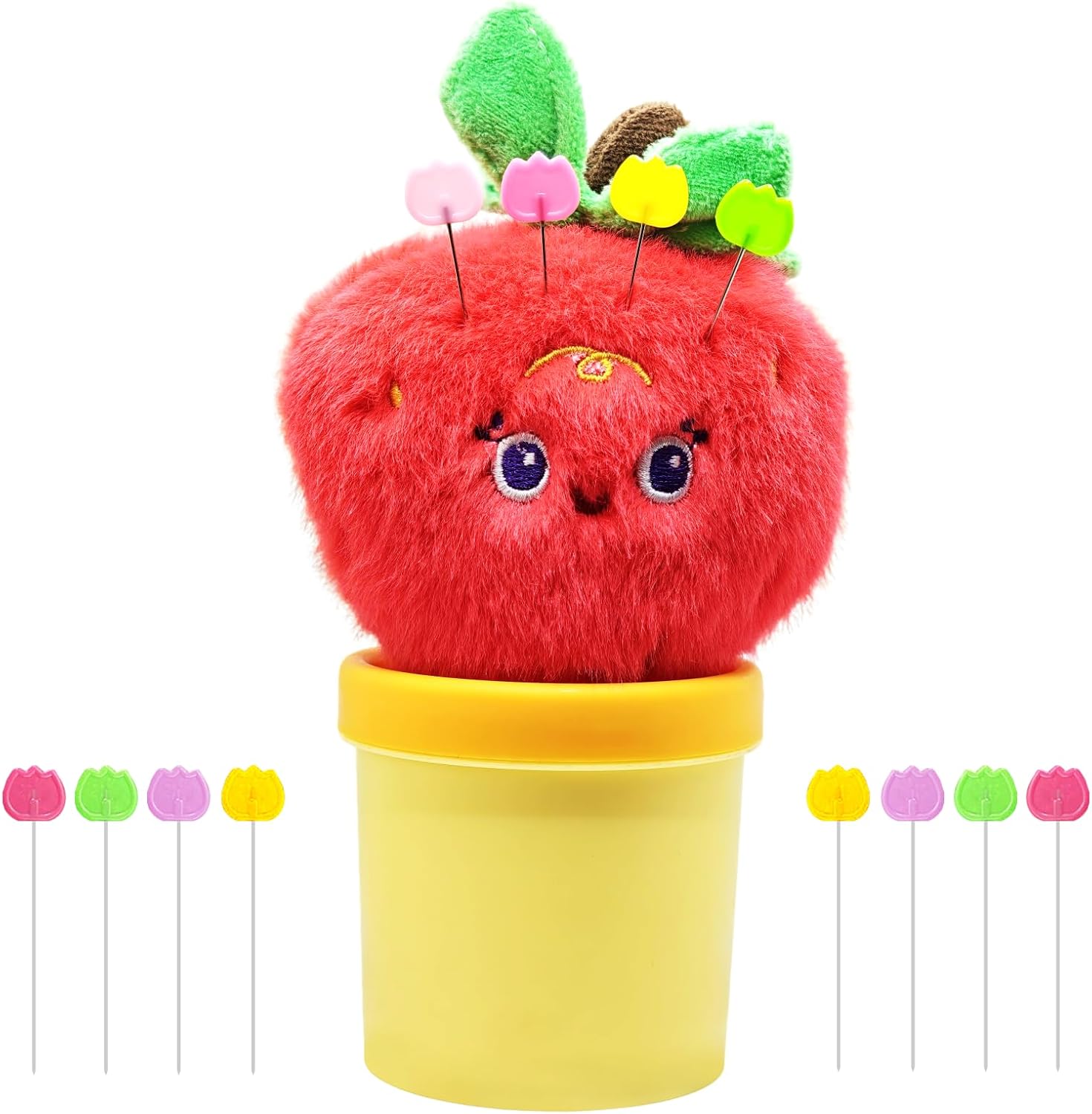 Cactus Pin Cushion Sewing Tool Set with Magnetic Storage, Including 50 Cute Flowers Needles, Threader, Thimble ＆Tape Measure, Pin Holder for Sewing DesksApplique & Patchwork Crafter.