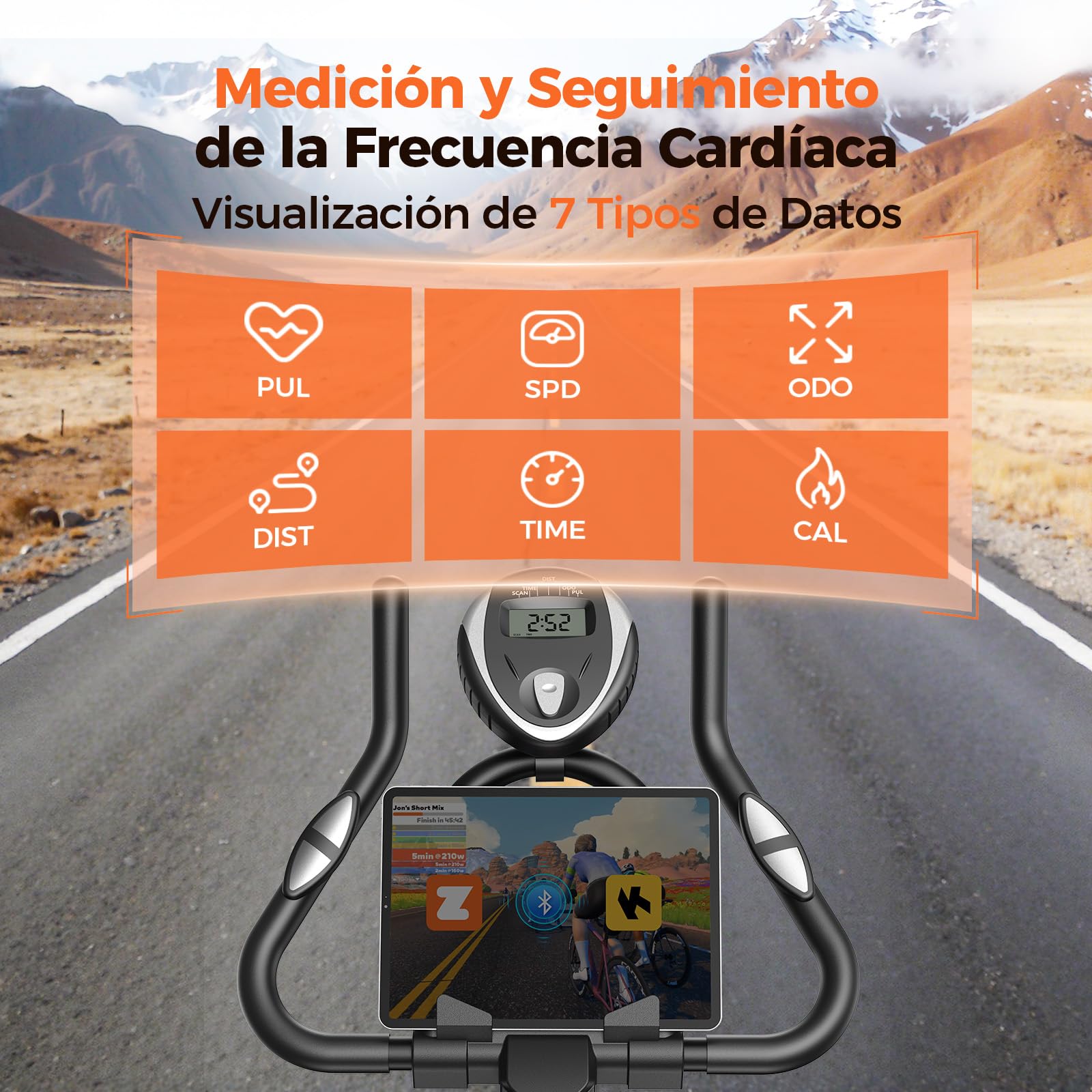 YOSUDA Bicicleta Estática con Resistencia Magnética Silenciosa, Bicicleta de Spinning con Monitor de LCD y Pulsómetro, Soporte para Tablet, App Exclusiva, Carga Máxima 136 kg (Silber)