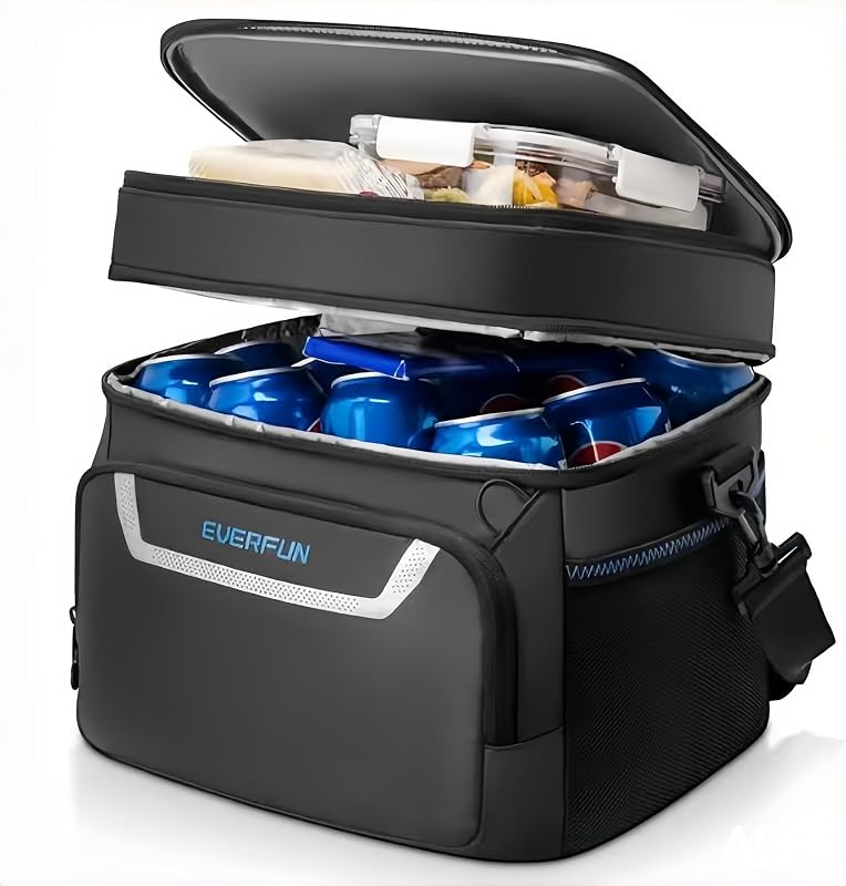 EVERFUN Bolsa térmica pequeña y compacta con aislamiento de 24/48 latas, doble cubierta, suave, a prueba de fugas, impermeable, plegable, para hombres, mujeres, trabajo, viajes, viajes en auto, picnic, playa
