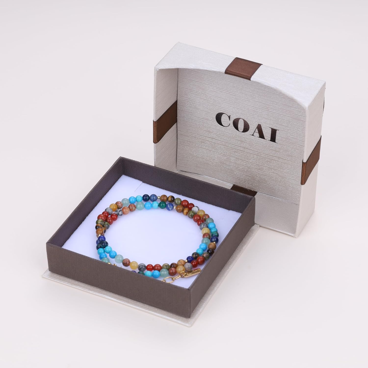 COAI Women's Chakra Necklace Beaded Bracelet, Gemstones Bracelet Colorful Crystal Necklace for Women 4mm/6mm
