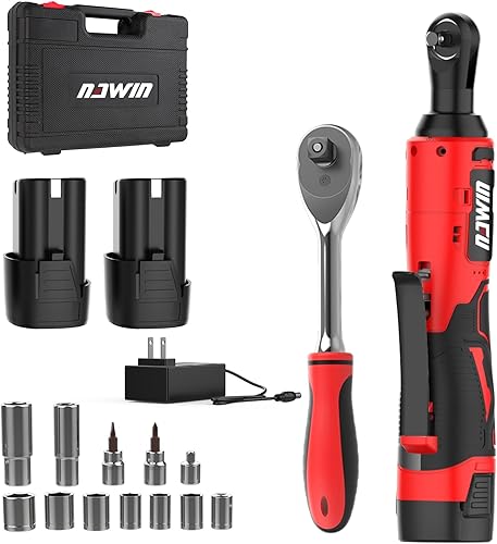 NAWIN Llave de trinquete eléctrica de 16.8 V, trinquete inalámbrico de 38 pulgadas con 2 baterías, 40 pies libras, juego de herramientas mecánicas