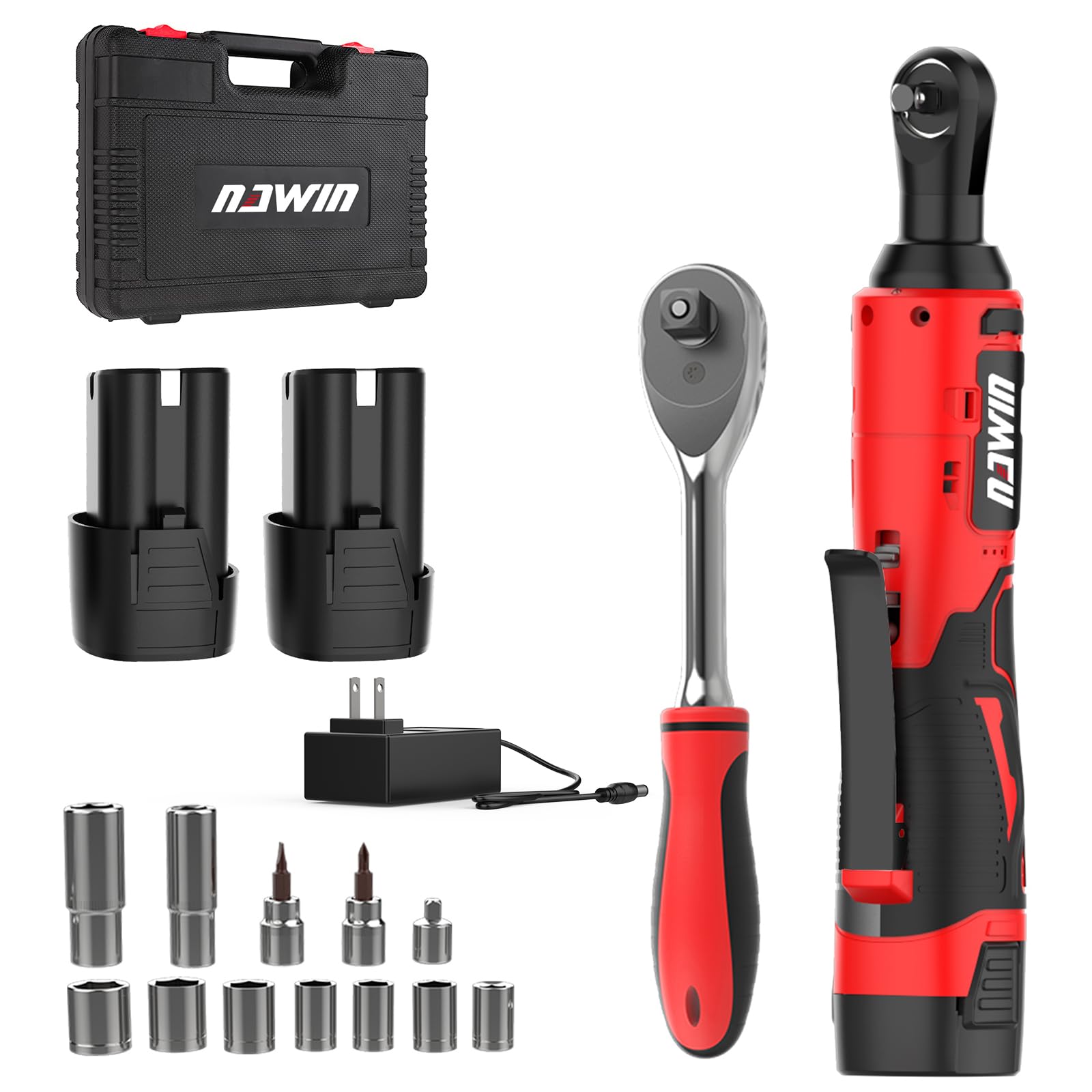 16.8V Electric Ratchet Wrench, 3/8" cordless ratchet with 2 Batteries, 40 Ft-lbs, Ultimate Mechanic Tool Set, Ratchet Wrench, Power Ratchet Tool Kit (16.8V 3/8" Cordless Ratchet)
