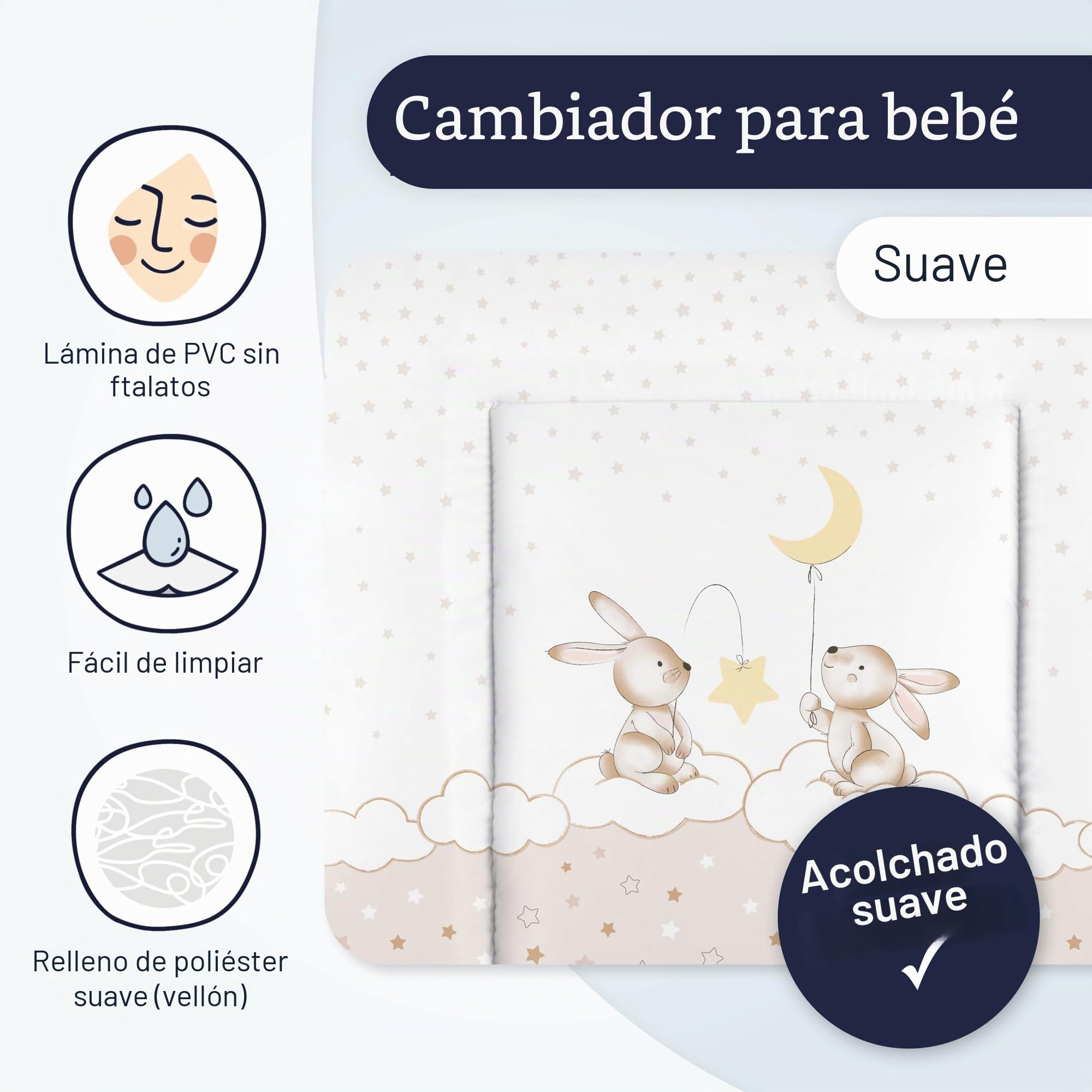Julius Zöllner Softy - Cambiador de pañales (75 x 75 cm, impermeable y lavable, fabricado en Alemania), certificado Öko-Tex Standard 100, conejo de ensueño