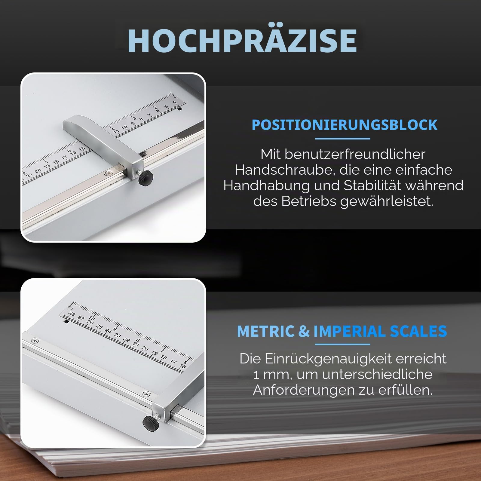 Mxmoonant Manuelle Falzmaschine 60–500 g Papier-Faltfalte mit 2 verstellbaren Blocks und metrischem/imperialen Positionierungslineal für Papierbögen, Karton