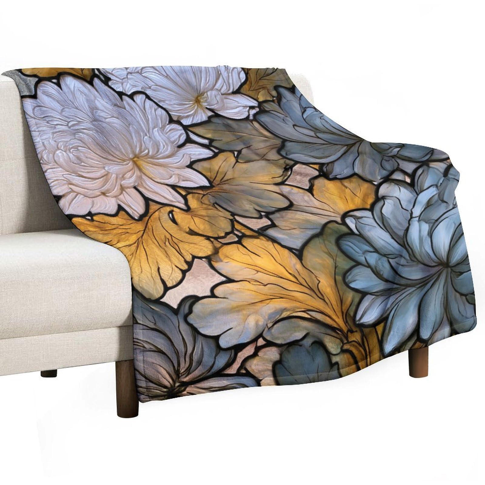 Jubonexis Stained Glass White Chrysanthemum Flowers Anti Pilling Throw Blankets Cozy Durable Blanket for Bedroom Living Rooms Couch Sofa Bed 130x150cm(50x60in)