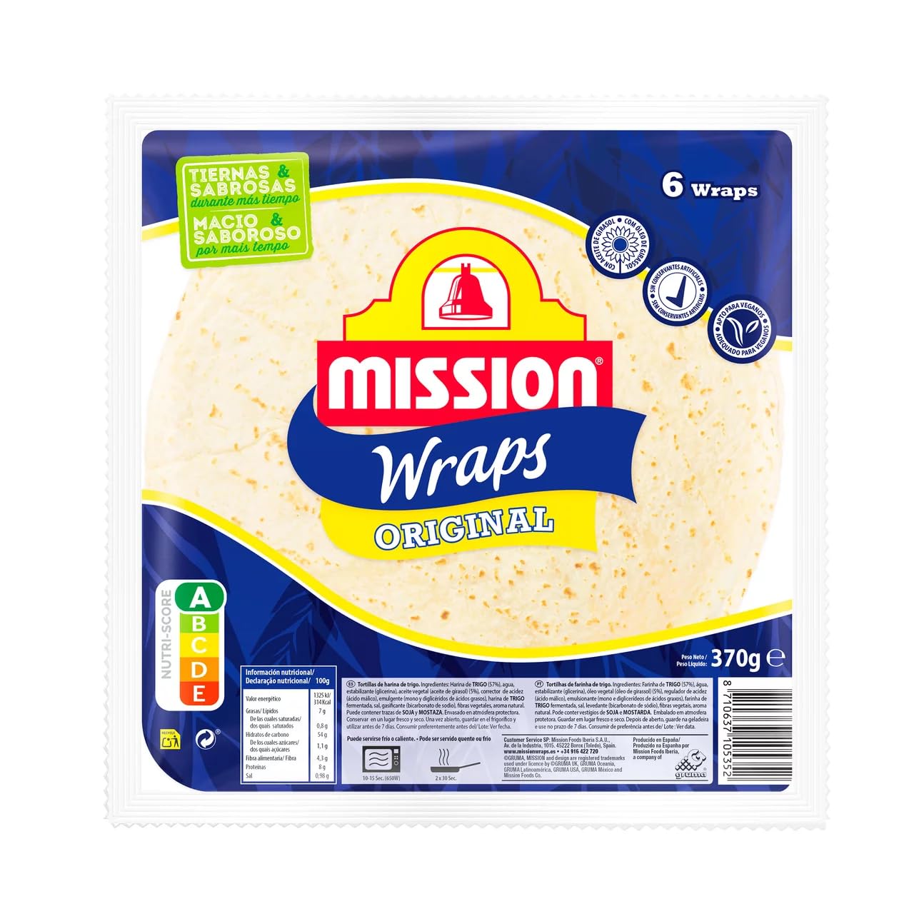 MISSION Weizentortillas speziell für Wraps 370 g. 3er-Pack.