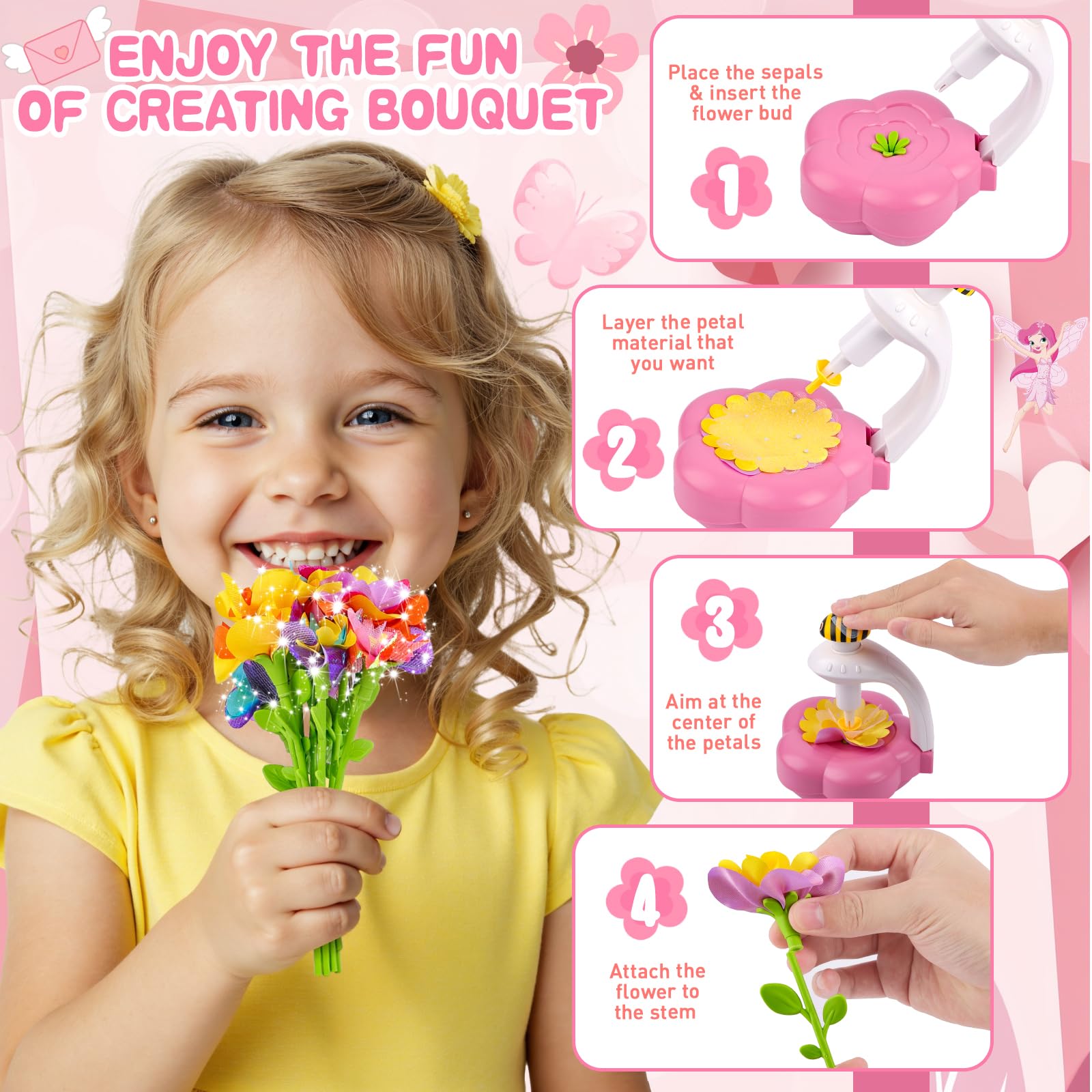 Veftsvy Kit fai da te per bambini dai 6 4 5 anni, fiori fai da te per bambine 8 10 6 5 7 9 anni, regalo ragazza 4 5 6 7 8