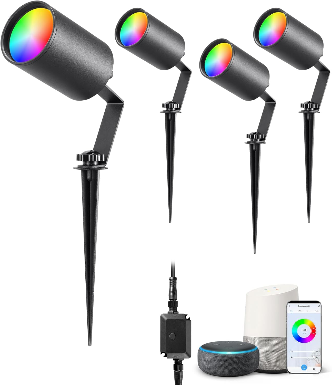 EDISHINE Smart Landscape Spotlights, 300LM RGBW Color Changing Landscpae Lighting, APP Control Alexa & Google Home, IP67 Waterproof Outdoor Spot Lights for Yard Garden, 50FT EDISHINE Smart Landscape Spotlights, 300LM RGBW Color Changing Landscpae Lighting, APP Control Alexa & Google Home, IP67 Waterproof Outdoor Spot Lights for Yard Garden, 50FT