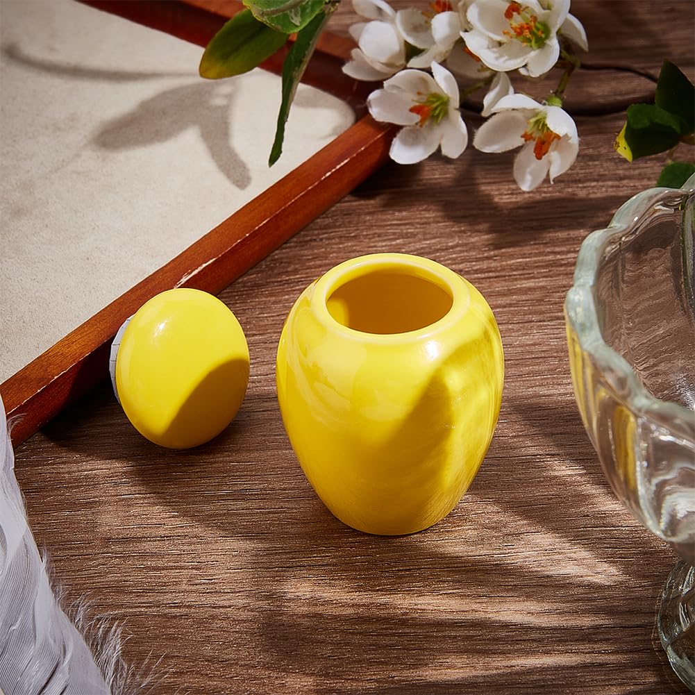 GORGECRAFT Small Cremation Urns Mini Human Ashes Urn Cremains Ceramic Porcelain Container Sharing Burial Funeral Keepsake Urns for Family Brother Human Pet Dog Ashes Sharing Yellow 5.35 x 4.2cm - Image 4