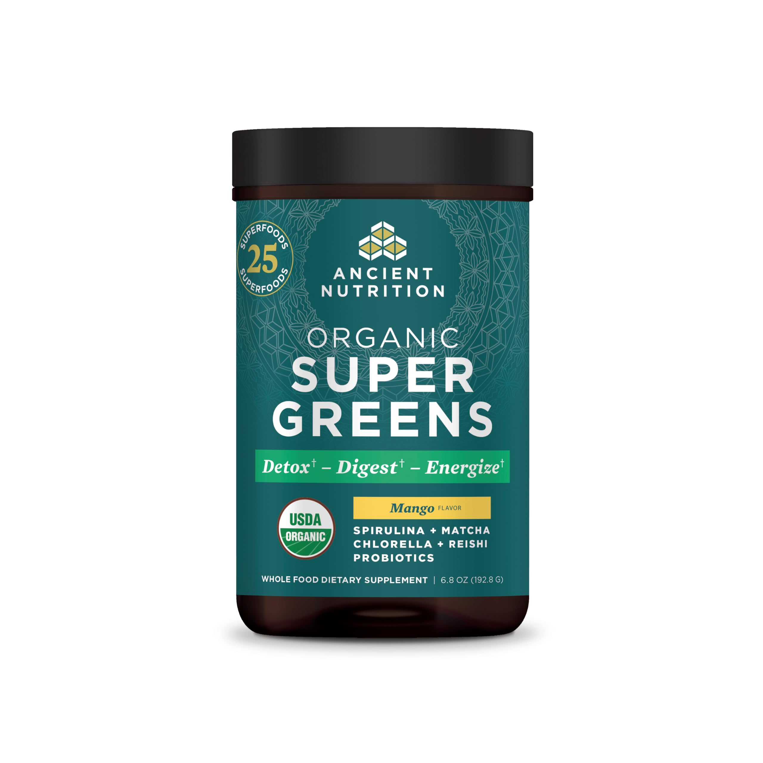 Ancient Nutrition Organic Super Greens Powder, Probiotics, Mango Mango 6.8 Ounce (Pack of 1)
