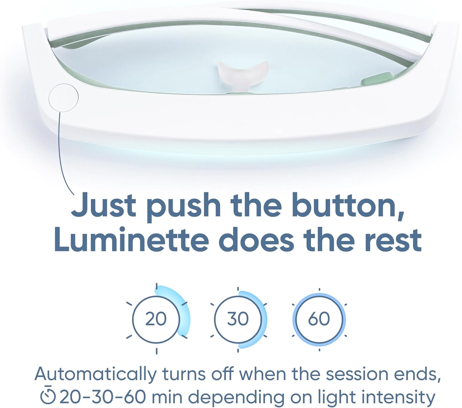 Close-up of Luminette 3 power button and light intensity indicators
