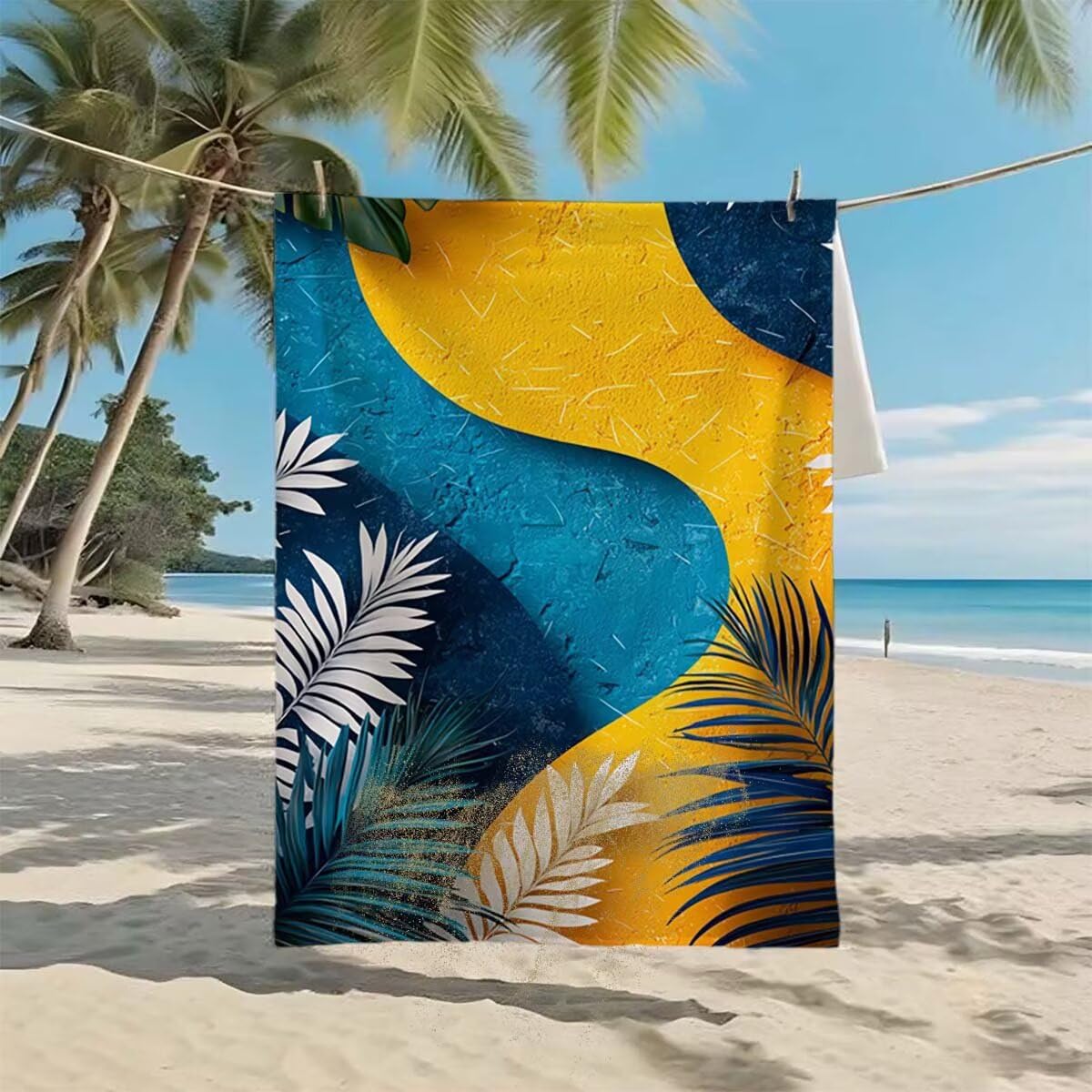 Telo Mare XXL 220x100cm/35x70cm, 2 Set Telo Mare Microfibra Foglie Asciugamano Palestra Uomo, Antisabbia, Leggero, Asciugatura Rapida, Teli da Spiaggia Grandi Accessori per Camping Natation Yoga F-24