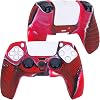 YoRHa Studded Silicone Rubber Gel Customizing Skin Cover for PlayStation 5 PS5 Controller x 2(Camouflage Red+Blue) with Pro Thumb Grips x 10