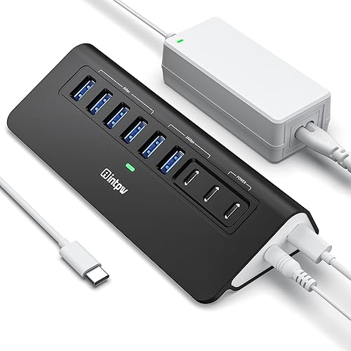 Miniatura 12 de Hub USB alimentado de 10 Gbps, concentrador USB 3.2 de 9 puertos intpw de 9 puertos, concentrador USB C con USB A/USB C 3.2, 4 USB 3.0, 2 puertos de