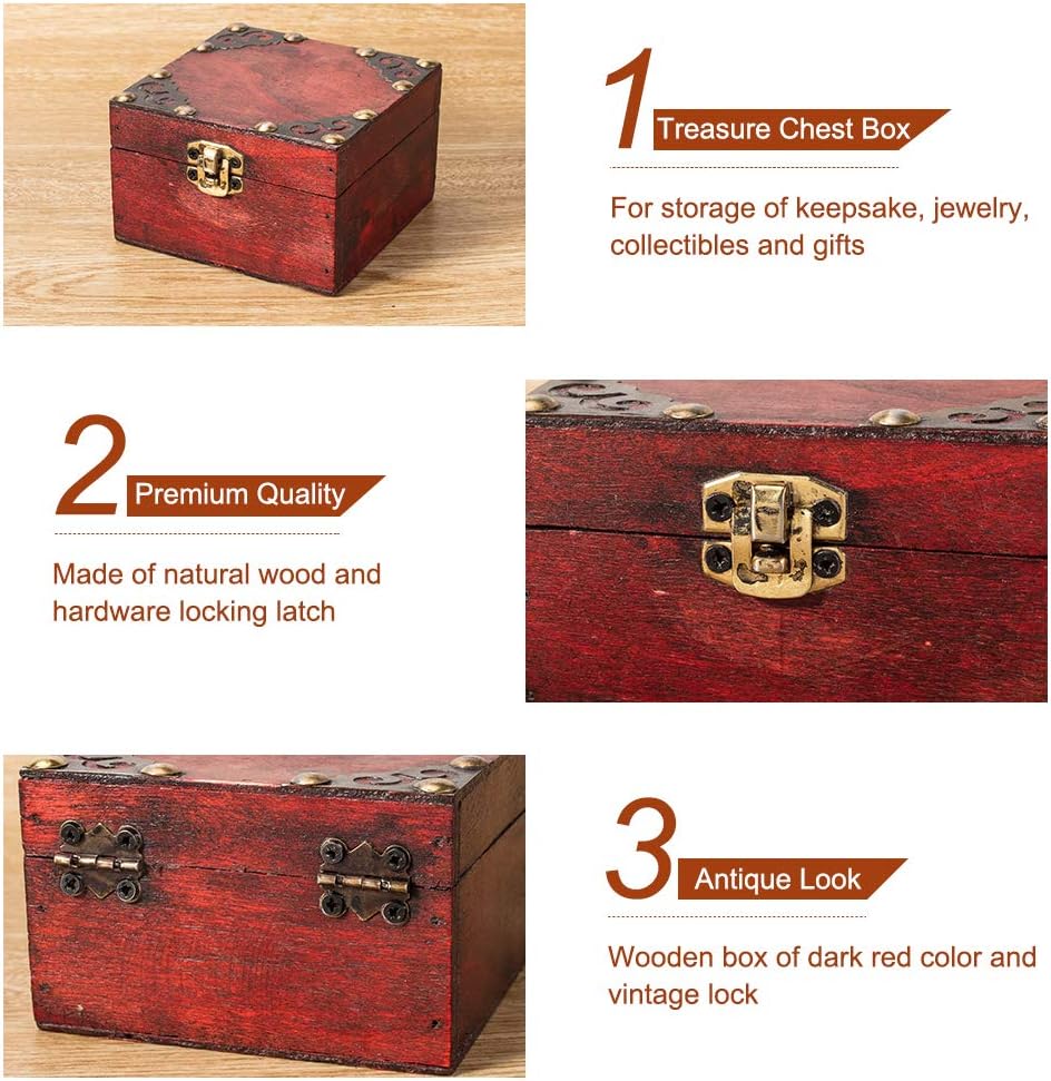 OLYCRAFT 2pcs Decorative Treasure Box Wooden Treasure Chest Box Antique Wooden Jewelry Keepsake Box for for Jewelry, Toys, Tarot Cards, Gifts and Home Decoration : Everything Else