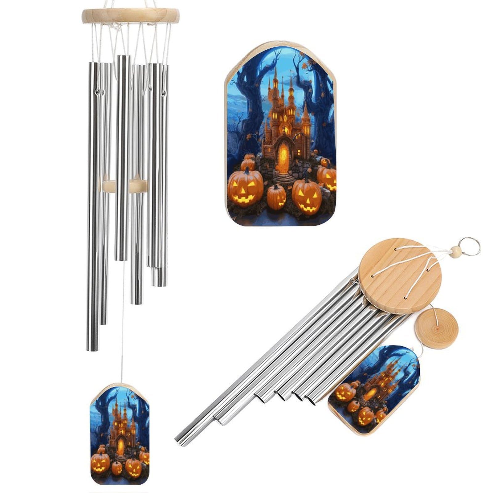 Btcowzrv Style Halloween Castle Pumpkin Wind Chimes For Outside, Hanging Windchimes With 6 Aluminum Tubes, Memorial Wind Chime For Patio Backyard Garden And Outdoor Decor