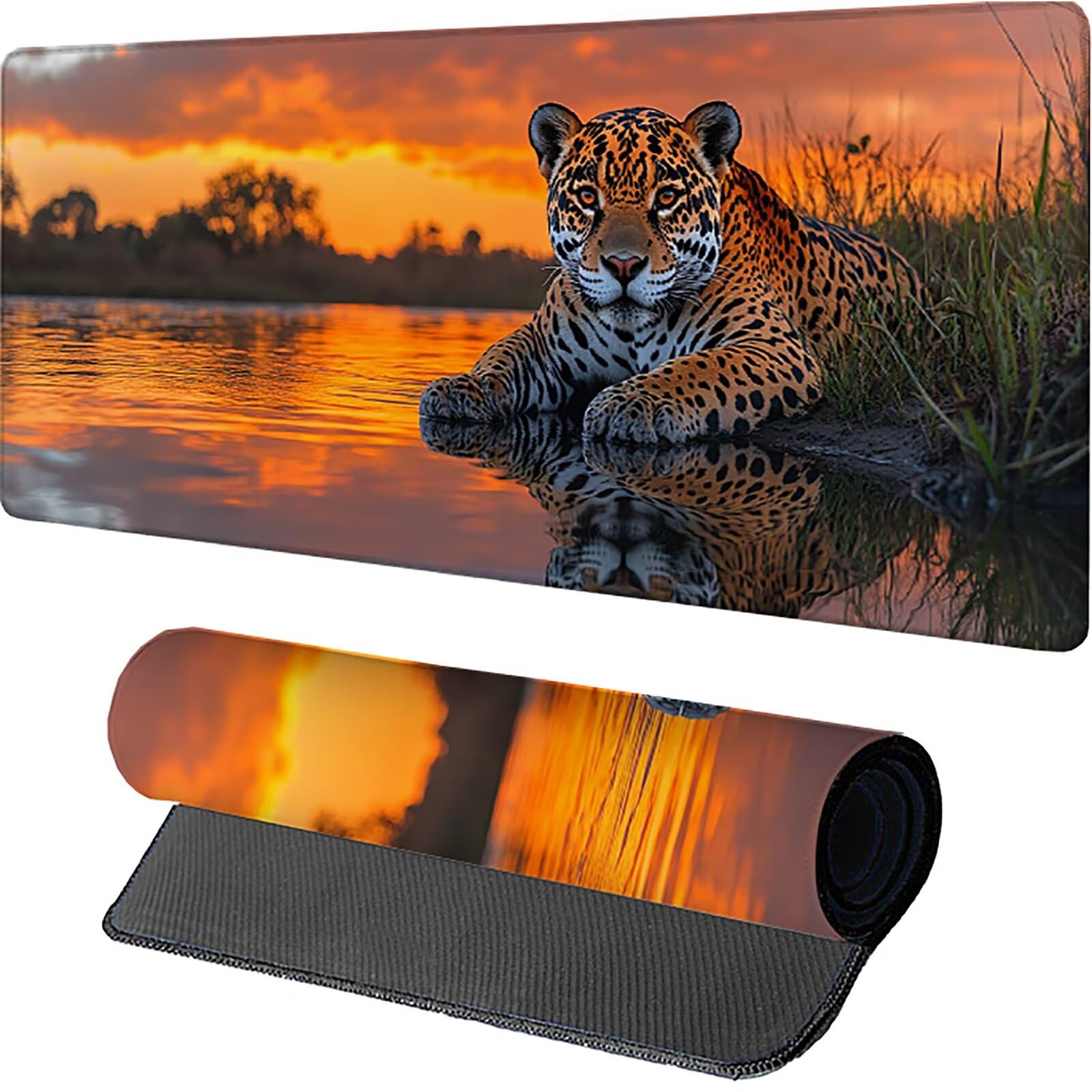 C-9706 podkładka pod mysz do gier Sunset 1000 x 500 x 3 mm, podkładka pod mysz, duża lampart, mata na biurko z przeszytą krawędzią, podkładka pod mysz z antypoślizgową gumową podstawą, akcesoria