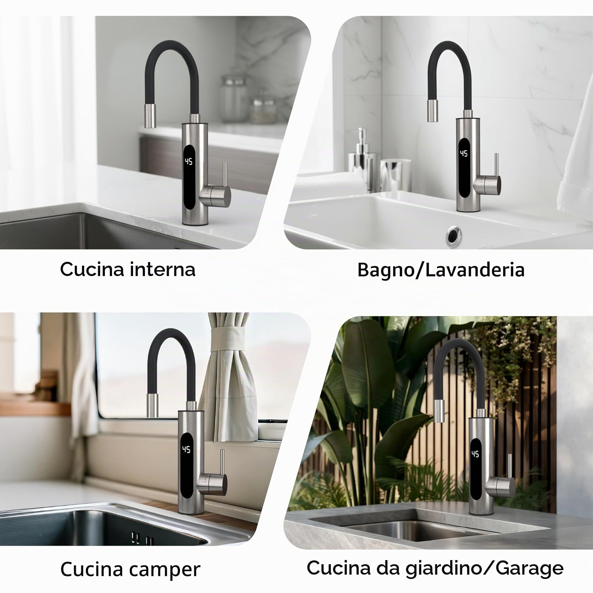 HOGART Rubinetto elettrico con scaldabagno 230 V per cucina, giardino, bagno, roulotte, campeggio, 2 accessori, Smart Heater, rubinetto con scaldabagno istantaneo, rubinetto, boiler