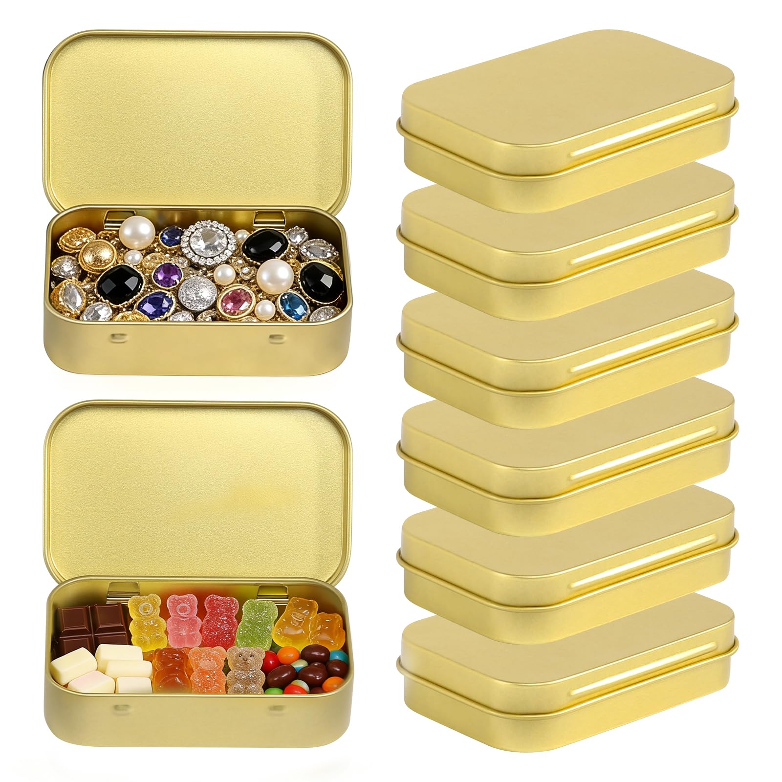 Gyism 6Pcs Golden Metal Rectangular Hinged Tin Container with Lids, 9.5×6×2cm Small Decorative Tins with Lids, Small Metal Box for Candies Jewelry DIY Home Organizer (Golden)