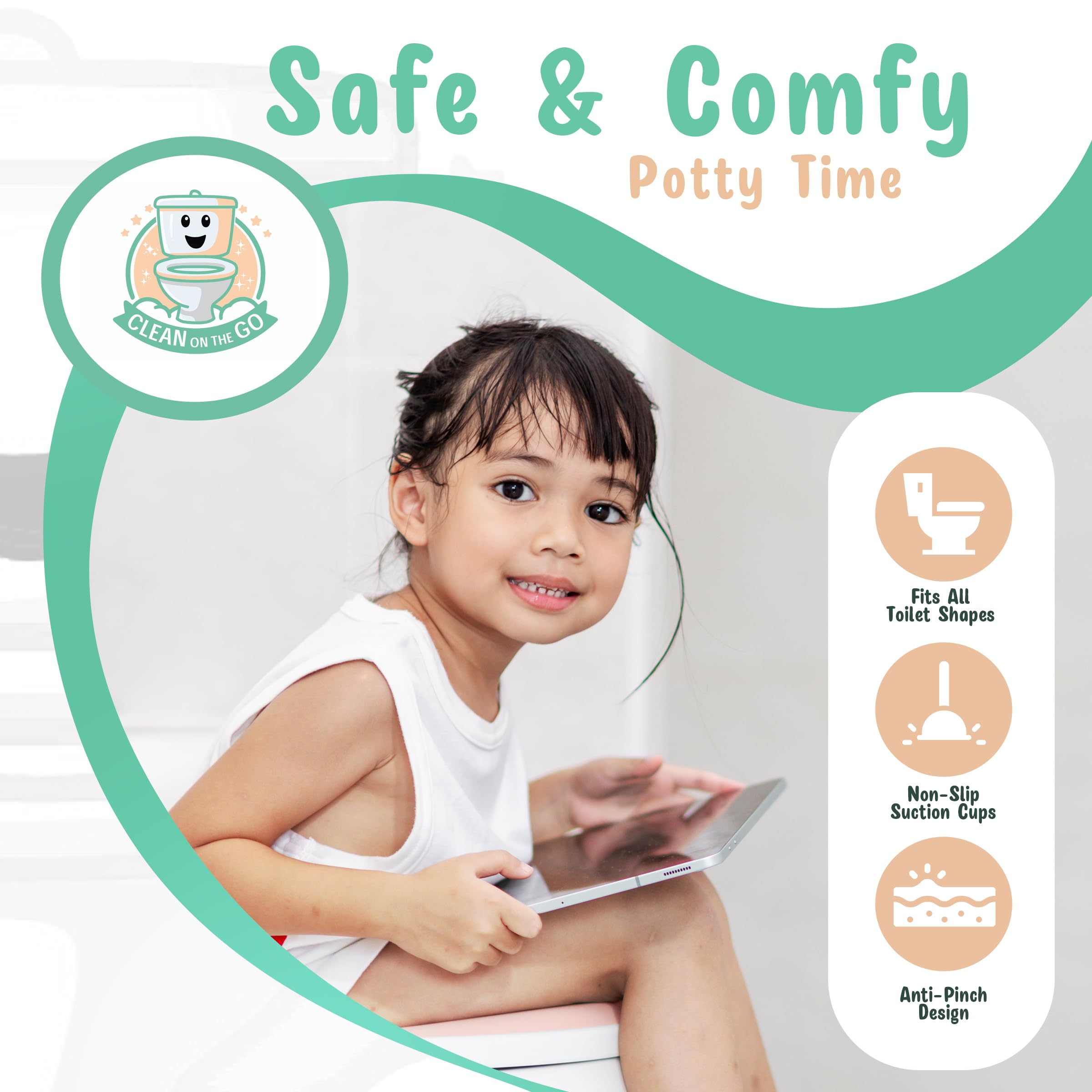 Travel Potty Seat: Portable w Carrying Case for Toddler Toilet Training, Foldable Non-Slip Silicone for kids public toilets, CLEAN ON THE GO (Pink) - 3