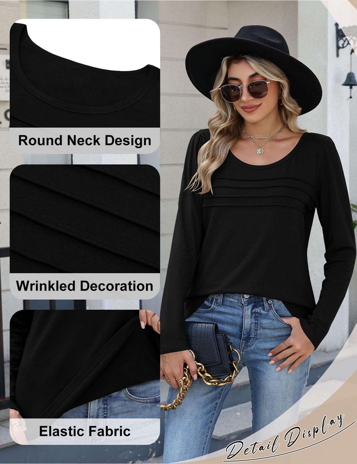 CMTOP Maglia Donna Manica Lunga Maglietta Termica Foderati in Pile Maglietta Girocollo a Maniche Lunghe Top Elegante a Pieghe Camicia Casual Autunno Invernali