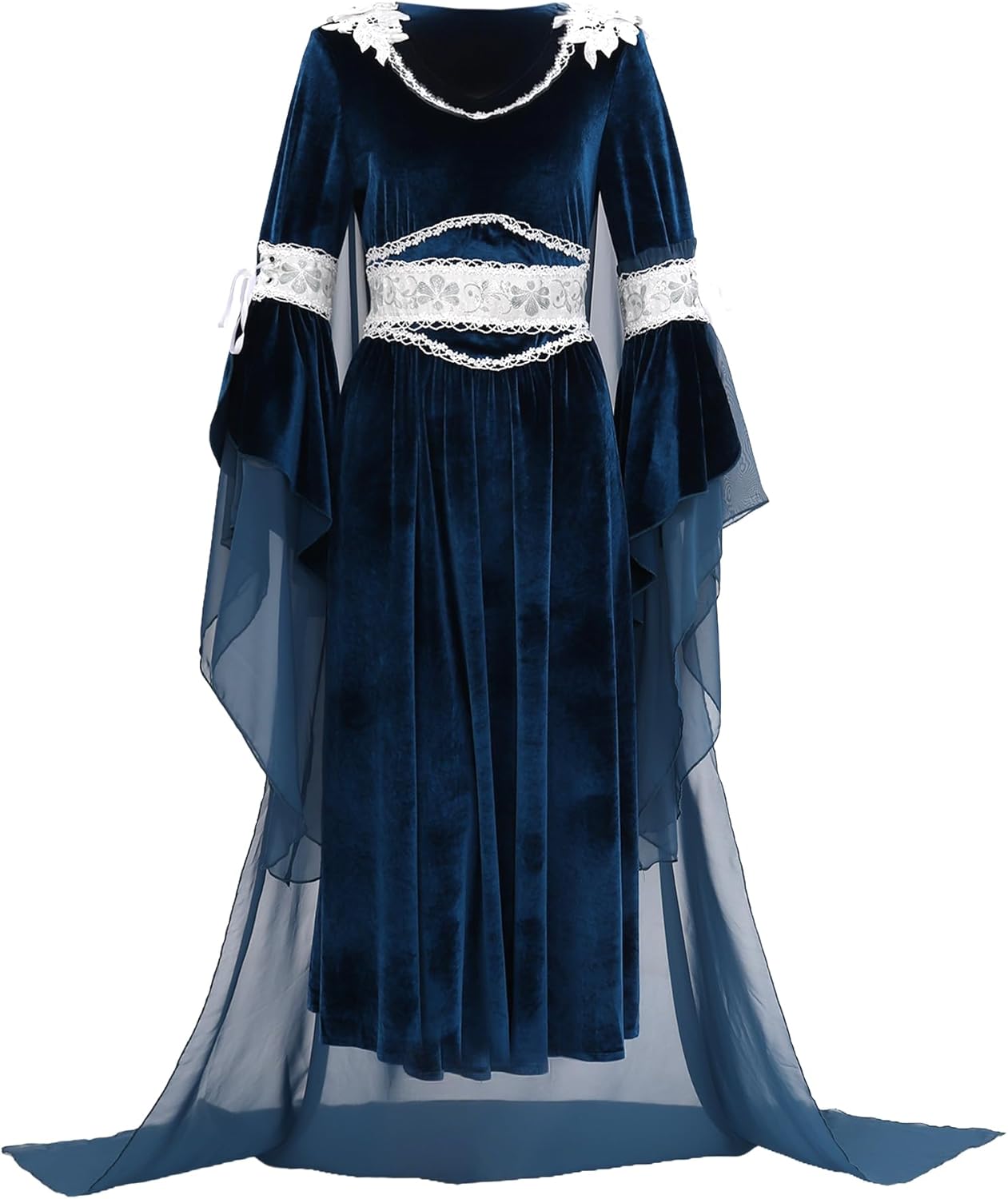 Medieval Princess Dress Women Blue Velvet Maxi Renaissance Fantasy Elf Costume - Image 3