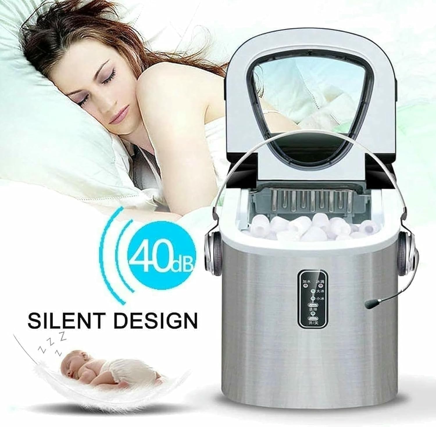 Ice Maker Machine for Countertop，Portable Ice Cube Maker with Self-Cleaning, Compact Automatic Ice Makers,9 Cubes Ready in 6-8 Minutes,Perfect for Home/Kitchen/Office/Bar