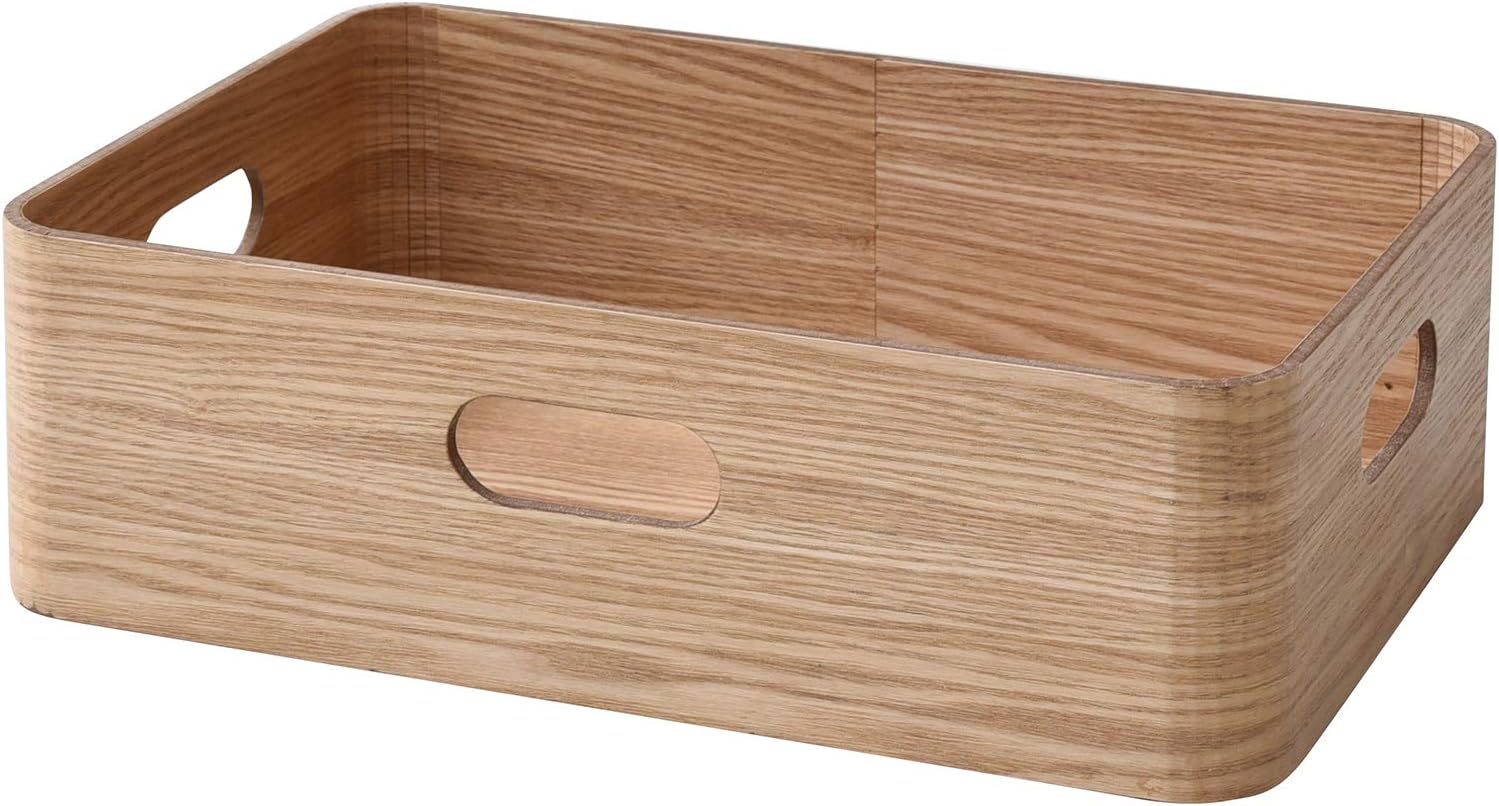 Yamazen TSB-1A(NA) Storage Box, Width 15.0 x Depth 10.2 x Height 4.7 inches (38 x 26 x 12 cm), Egg Wood, Stacking, Handle Included, Finished