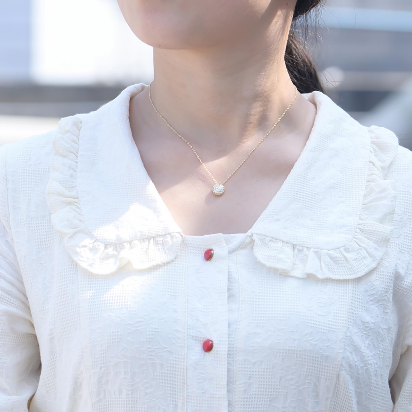 Círculo delicado collar de oro rosa para mujer, cadena con diamante cultivado en laboratorio, cadena de novia Rolo 40+5 cm