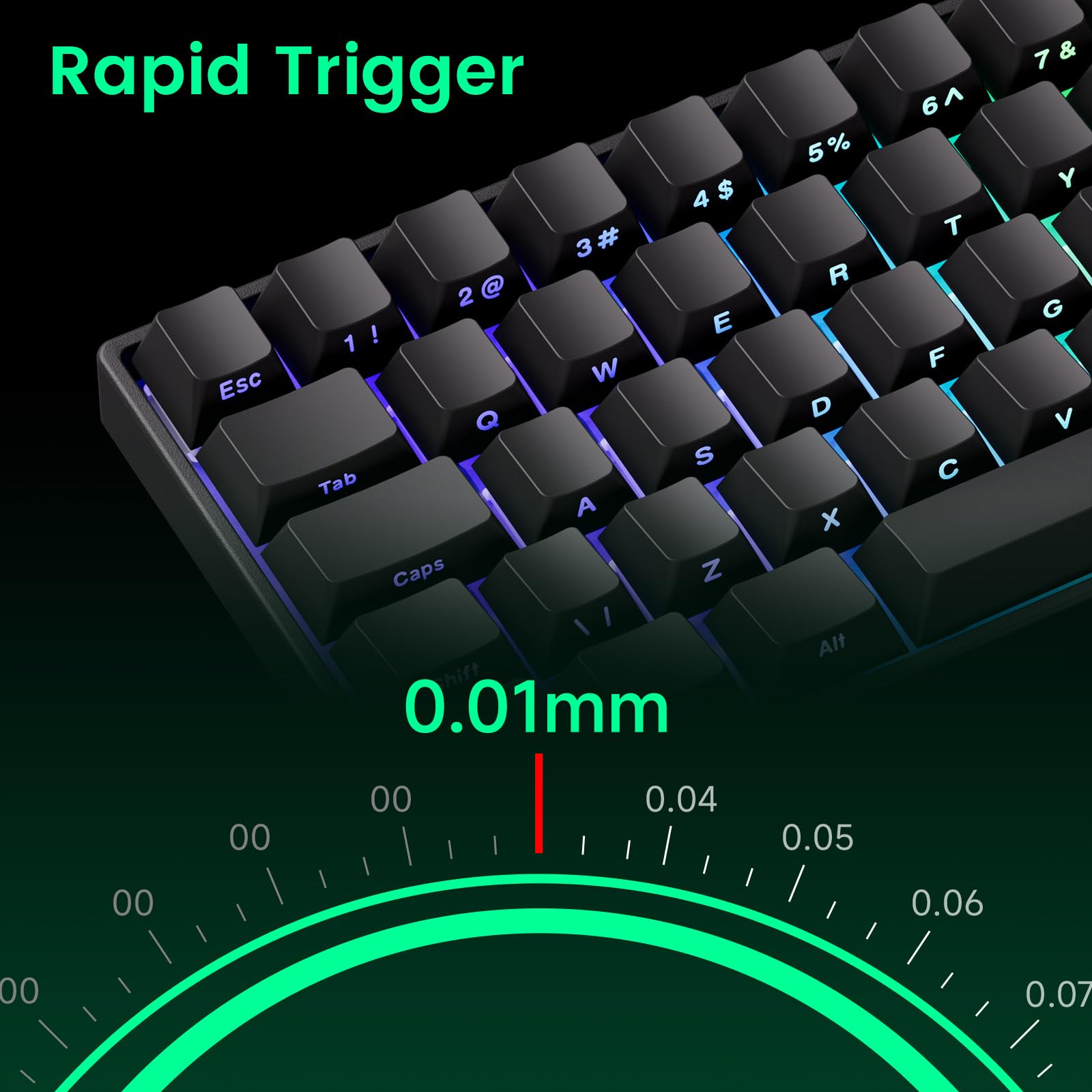 Clavier Gaming REKT HIRO60 AZERTY - Switches Magnétiques Hall, 8000 Hz, Rapid Trigger - Format 60% Compact, RGB, Personnalisable Via Web