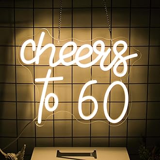 Cheers to 60 Neon Sign - 60th Birthday LED Neon Lights - Warm White - Happy Birthday Signs for Wall Decor - 60 Years LED Signs for Wall, Bedroom, Bar, Wedding, Party Decor