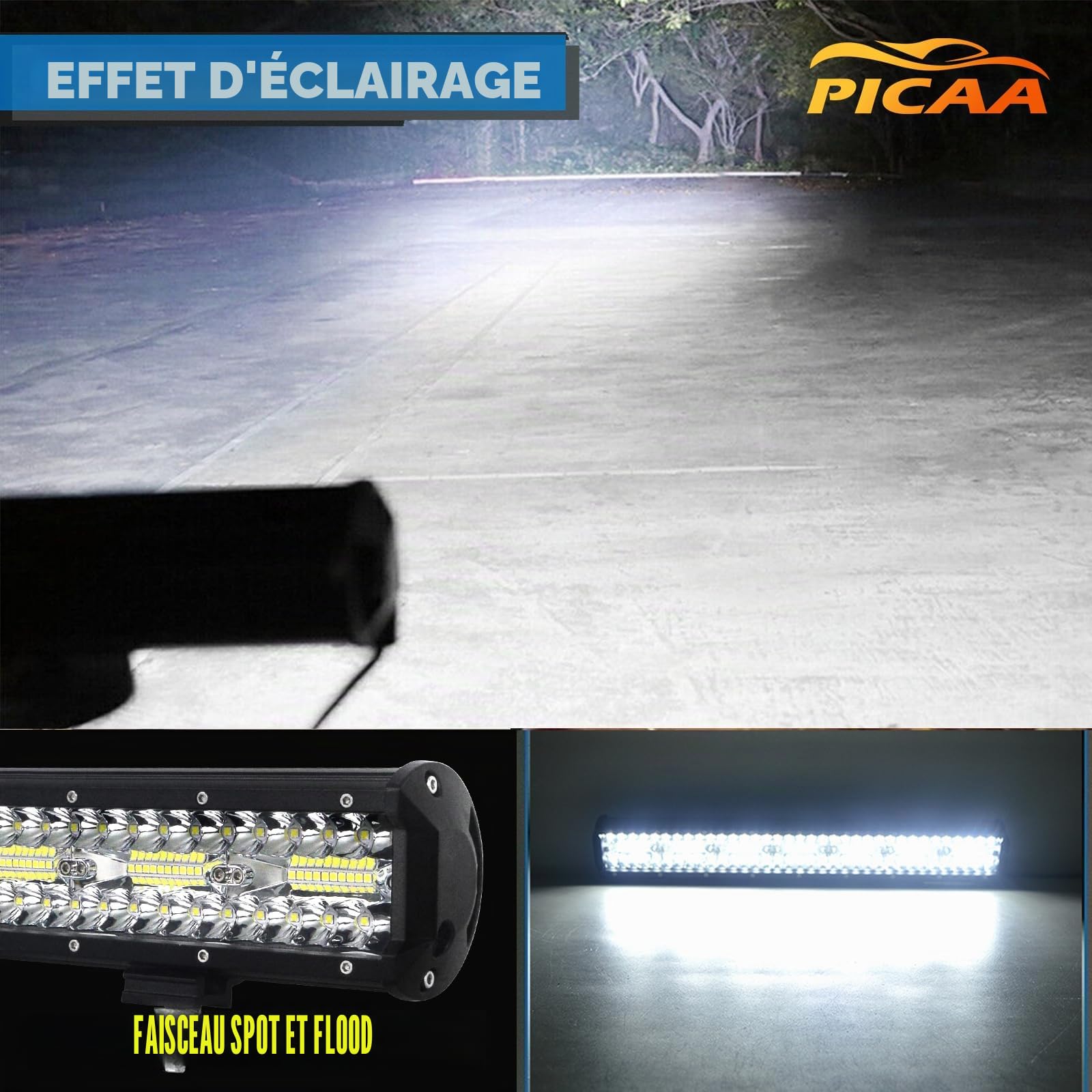PICAA 59 cm Barre LED 4x4, 23 pouces 480W Barre Lumineuse Led 12V 24V