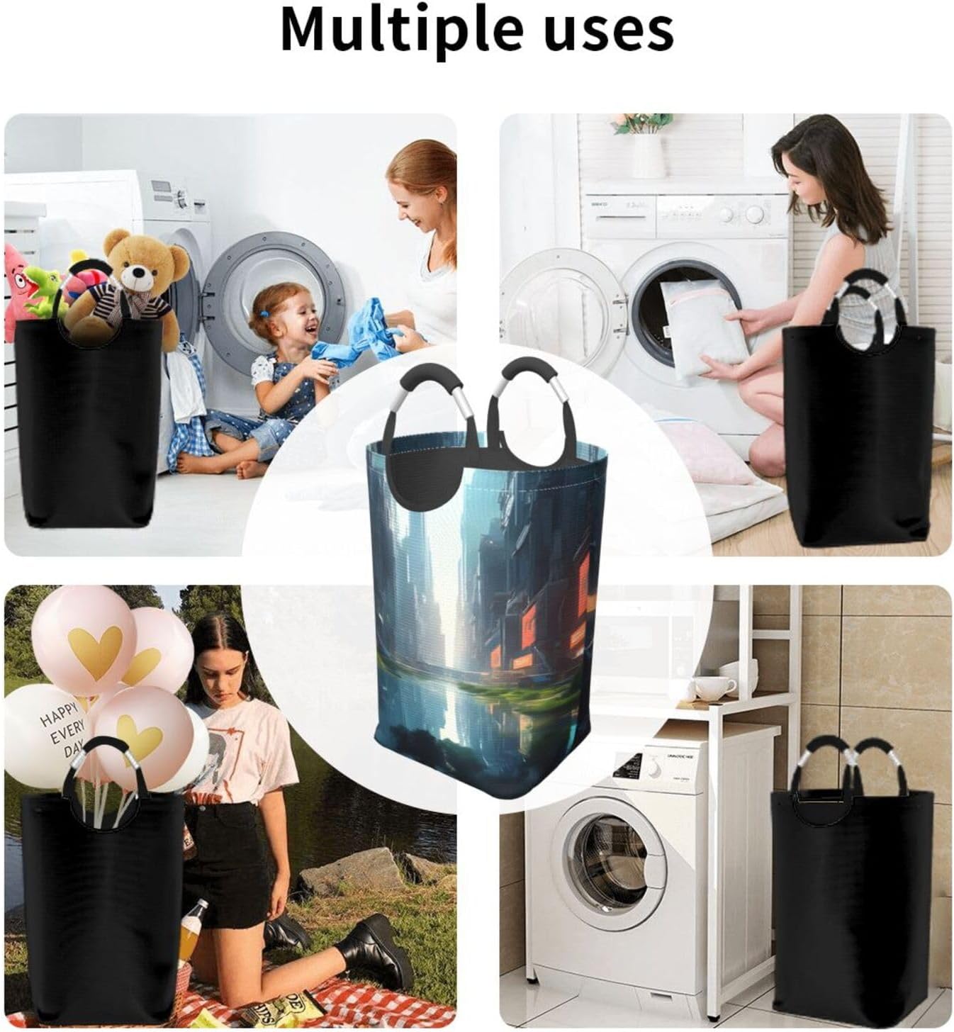 The City on the Water Foldable Square Storage Bag, 50L Dirty Clothes Laundry Basket, Suitable for Laundry Room, Dormitory, Bedroom